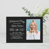 Elegant Black Photo Retirement Party Invitation Kaart (Staand voorkant)