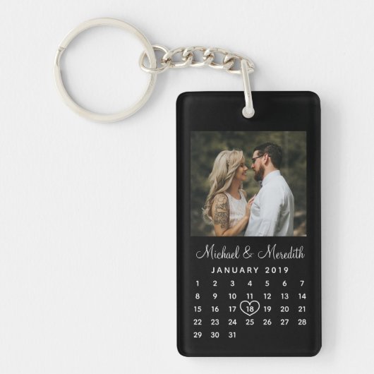 Elegant Black Photo Wedding Jubileum Agenda Sleutelhanger (Voorkant)