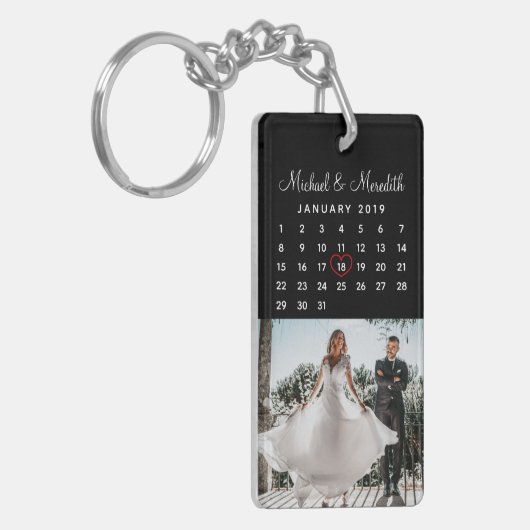 Elegant Black Photo Wedding Jubileum Agenda Sleutelhanger (Voorkant Links)