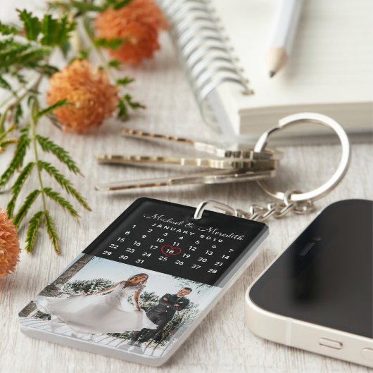 Elegant Black Photo Wedding Jubileum Agenda Sleutelhanger (Voorkant Rechts)