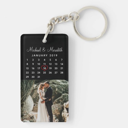 Elegant Black Photo Wedding Jubileum Agenda Sleutelhanger (achterkant)