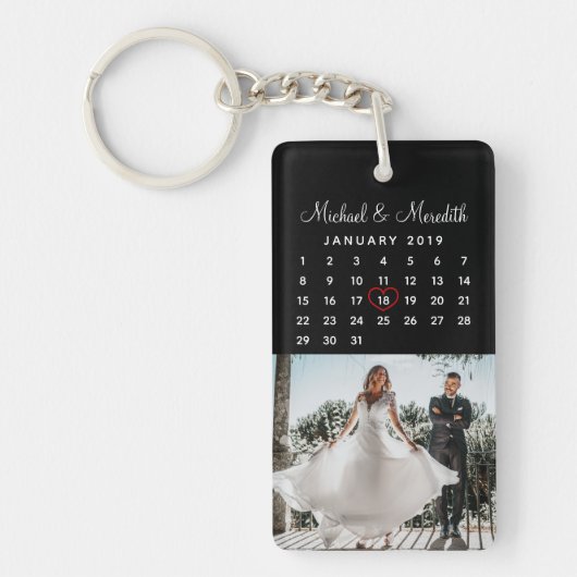 Elegant Black Photo Wedding Jubileum Agenda Sleutelhanger (Voorkant)
