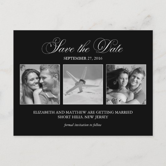 Elegant Black Photo Wedding Save the Date Aankondigingskaart (Voorkant)
