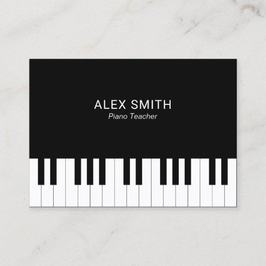 Elegant Black Piano Teacher Visitekaartje (Voorkant)