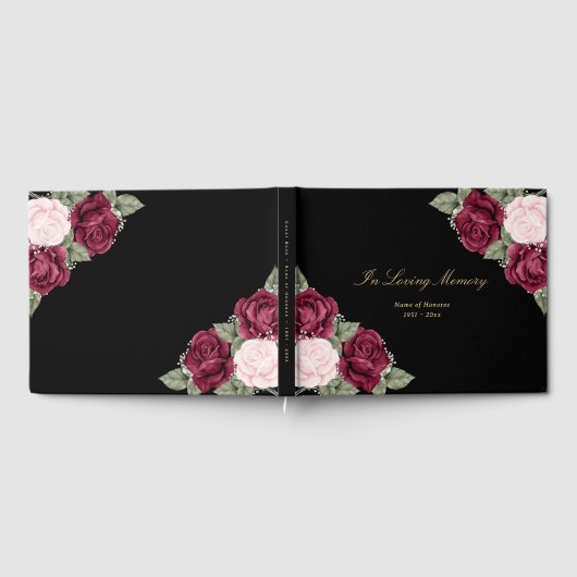 Elegant Black Pink Burgundy Floral Funeral Gastenboek (Volledig)