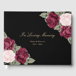 Elegant Black Pink Burgundy Floral Funeral Gastenboek