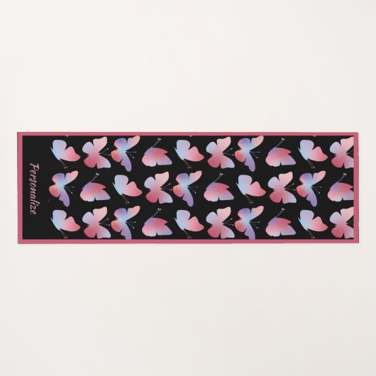 Elegant Black Pink Butterfly Pattern Zen Yoga Yogamat (Achterkant (horizontaal))