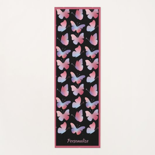 Elegant Black Pink Butterfly Pattern Zen Yoga Yogamat (Voorkant)