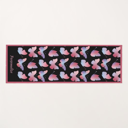 Elegant Black Pink Butterfly Pattern Zen Yoga Yogamat (Voorkant (horizontaal))