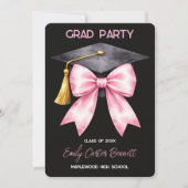 Elegant Black Pink Coquette Bow Graduation Kaart (Voorkant)