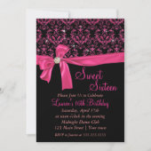 Elegant Black Pink Damask Sweet Sixteen Party Kaart (Voorkant)