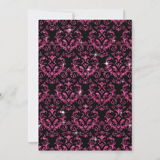 Elegant Black Pink Damask Sweet Sixteen Party Kaart (Achterkant)