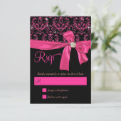 Elegant Black Pink Damask Sweet Sixteen Party RSVP (Staand voorkant)