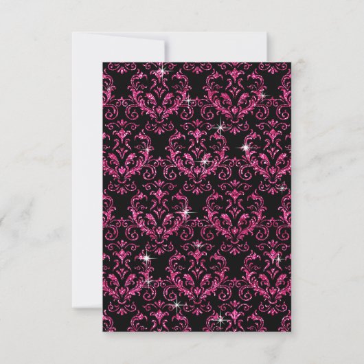 Elegant Black Pink Damask Sweet Sixteen Party RSVP (Achterkant)
