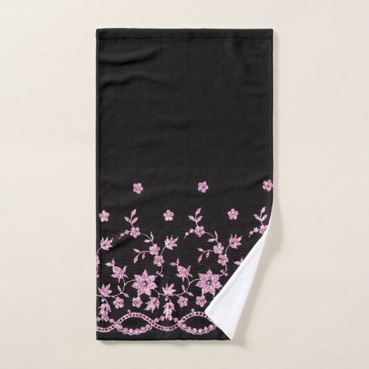 ELEGANT BLACK PINK DIAMOND LACE BATHROOM TOWEL SET BAD HANDDOEK (Handdoek)