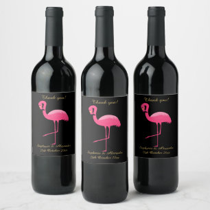 ELEGANT BLACK PINK FLAMINGO  WIJN ETIKET