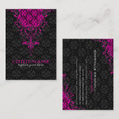 Elegant Black & Pink  Floral Damaskers Visitekaartje (Voorkant / Achterkant)
