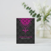 Elegant Black & Pink  Floral Damaskers Visitekaartje (Staand voorkant)