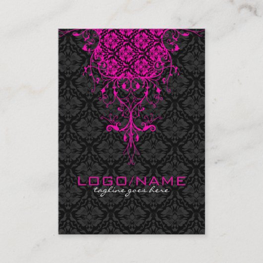 Elegant Black & Pink  Floral Damaskers Visitekaartje (Voorkant)