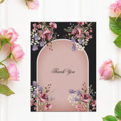 Elegant Black & Pink Floral Hartelijk dank Bedankkaart
