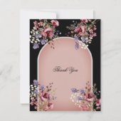 Elegant Black & Pink Floral Hartelijk dank Bedankkaart (Voorkant)