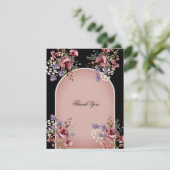 Elegant Black & Pink Floral Hartelijk dank Bedankkaart (Staand voorkant)