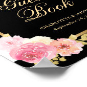 Elegant Black Pink Floral Wedding Guest Book Sign Poster (Hoek)