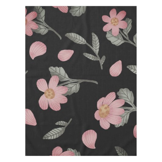 Elegant Black Pink Green Floral Tafelkleed (Voorkant)