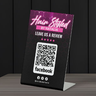 Elegant Black & Pink Hair Salon Facebook beoordeli Reclamebord Met Voetstuk