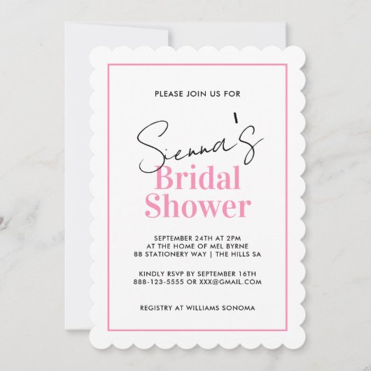 Elegant Black Pink Hearts Bridal Shower Uitnodigin Kaart (Voorkant)