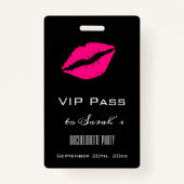 Elegant Black Pink Kiss Bachelorette Party Access Badge (Voorkant)