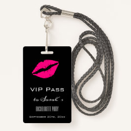 Elegant Black Pink Kiss Bachelorette Party Access Badge