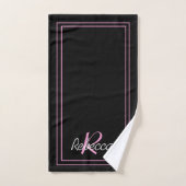 Elegant Black Pink Monogram Initiaal Naam Striped Bad Handdoek (Handdoek)