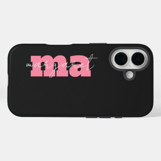 Elegant Black pink monogram initial script name Case-Mate iPhone Case (Achterkant (horizontaal))
