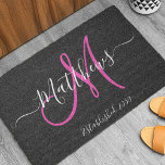 Elegant Black Pink Monogram Script Family Name Deurmat<br><div class="desc">DIY Personalized black and white and pink monogram design with bride and groom last name and wedding date on a black background. Makes a unique and great gift for newlyweds starting a new family. Great for new house together. Customize with your name, monogram initial and wedding date and colors. Elke...</div>
