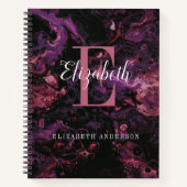 Elegant Black Pink Monogram Script Marble Notitieb Notitieboek (Voorkant)
