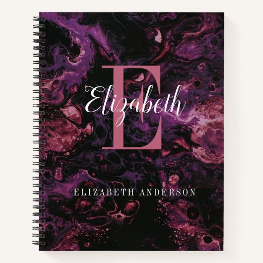 Elegant Black Pink Monogram Script Marble Notitieb Notitieboek (Voorkant)