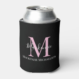 Elegant Black Pink Persoonlijke Monogram naam Blikjeskoeler