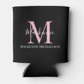 Elegant Black Pink Persoonlijke Monogram naam Blikjeskoeler (Voorkant)