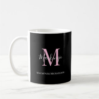 Elegant Black Pink Persoonlijke Monogram naam Koffiemok