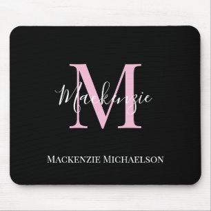 Elegant Black Pink Persoonlijke Monogram naam Muismat