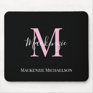 Elegant Black Pink Persoonlijke Monogram naam Muismat
