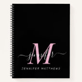 Elegant Black Pink Persoonlijke Monogram naam Notitieboek (Voorkant)