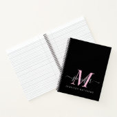 Elegant Black Pink Persoonlijke Monogram naam Notitieboek (Binnen)