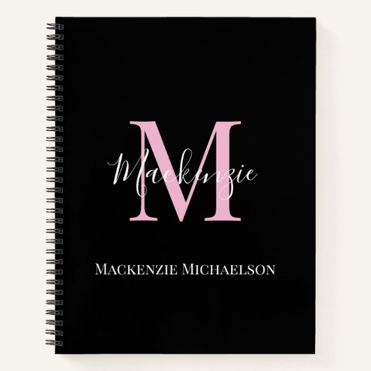 Elegant Black Pink Persoonlijke Monogram naam Notitieboek (Voorkant)