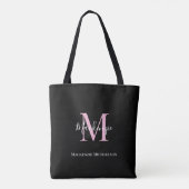 Elegant Black Pink Persoonlijke Monogram naam Tote Bag (Achterkant)
