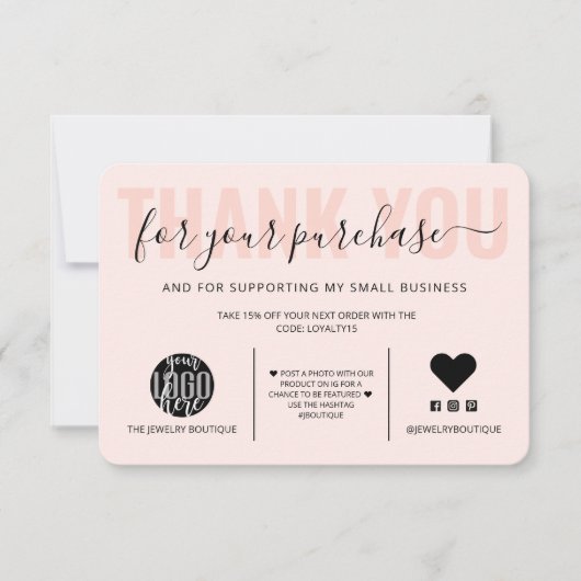 Elegant Black Pink Script Logo Klant Dank u Bedankkaart (Voorkant)