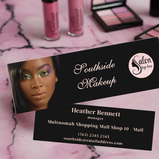 Elegant Black Pink Script Photo Mini Business Visitekaartje