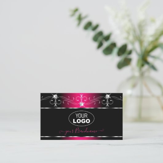 Elegant Black Pink Sparkle Jewelen met Logo Visitekaartje (Staand voorkant)
