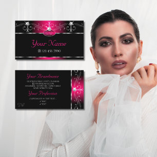 Elegant Black Pink Sparkle Jewels Monogram Visitekaartje